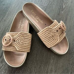 Kate Spade Raffia Neutral Preppy Minimalist Slide Sandals Women’s Size 7.5